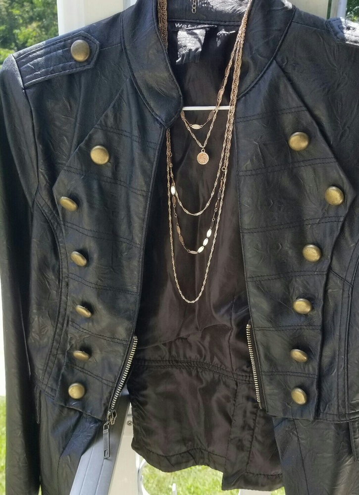 Wet Seal Military Style Leather Jacket Size Small